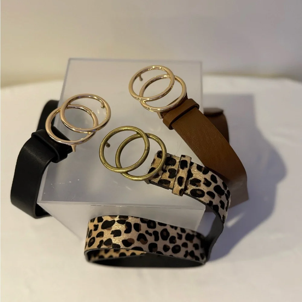 Stylish Women's Belt Set - Black, Brown, Leopard